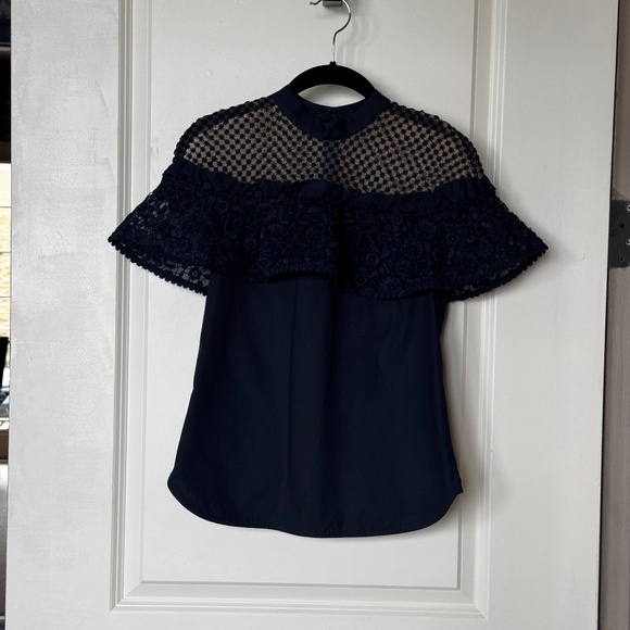 Self Portrait Navy Hudson Lace Cotton Top, size 2 - Picture 4 of 11